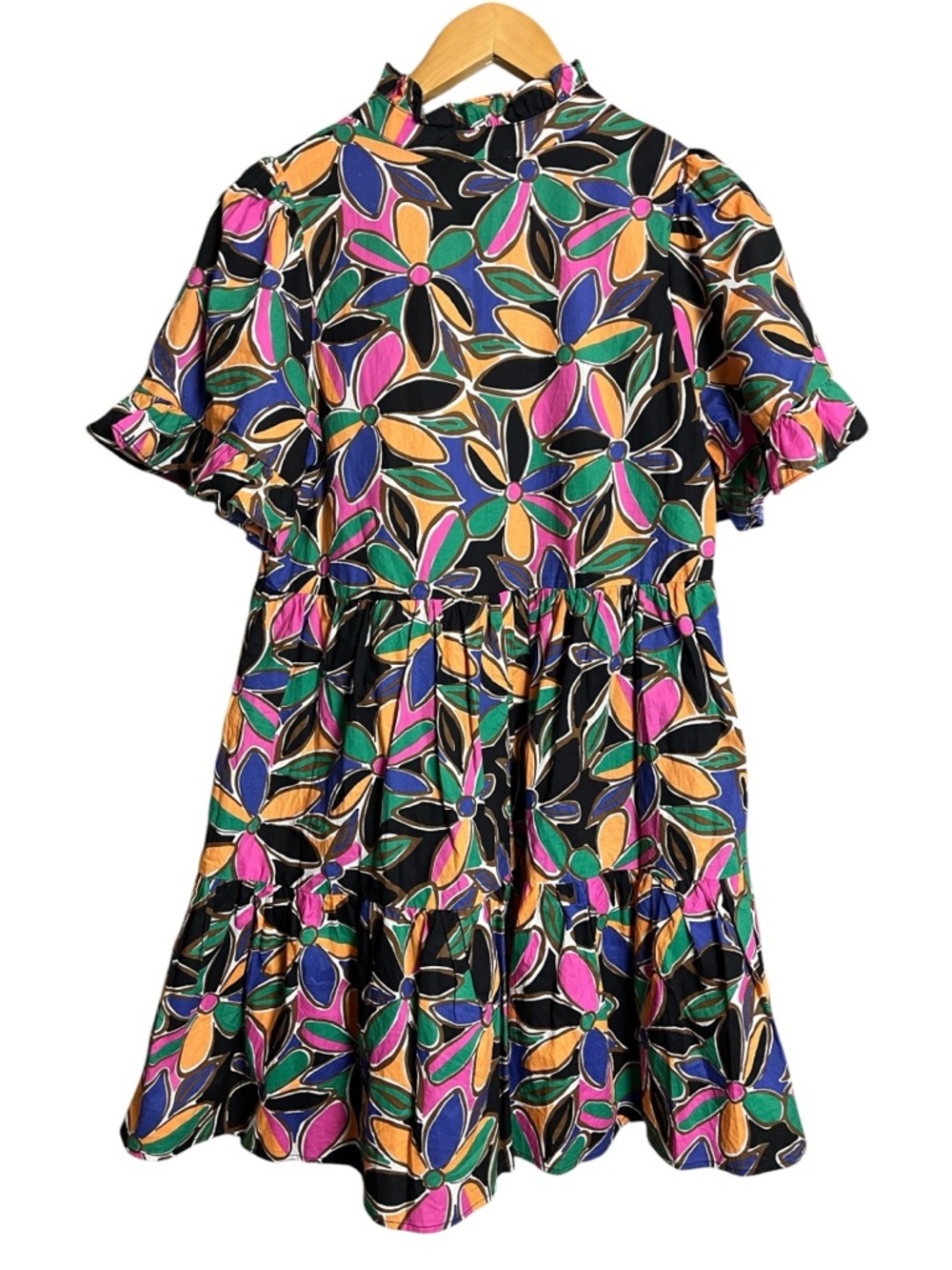 Entro Bright Floral Ruffled Cotton Dress S - Picture 5 of 9